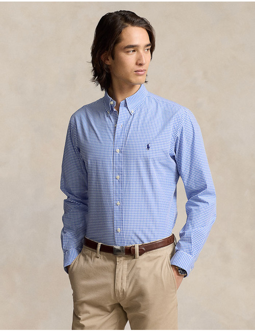 Slim fit geruit stretch poplin hemd