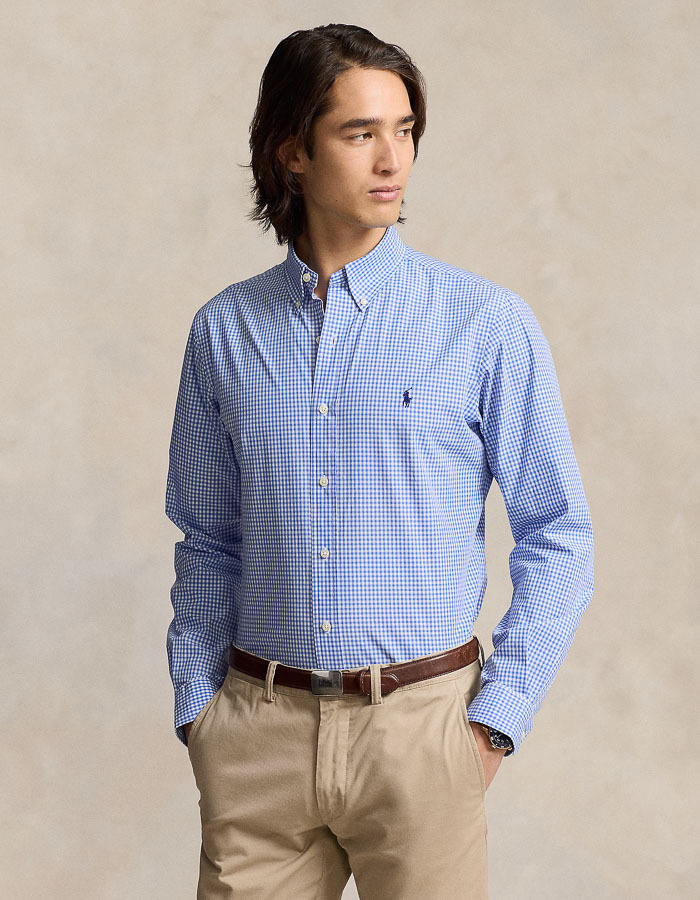 Slim fit geruit stretch poplin hemd