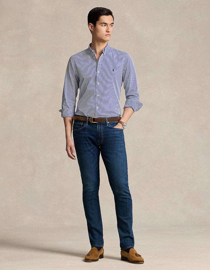 Slim fit gestreept stretch poplin hemd