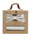Beige Vlinderdas & Pochet in Microdesign