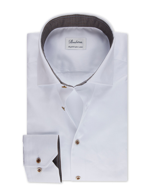 Fitted Body White Contrast Twill Shirt