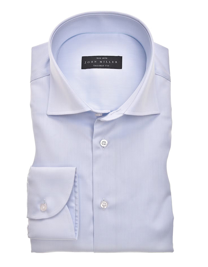 Lichtblauw strijkvrij tailored fit overhemd