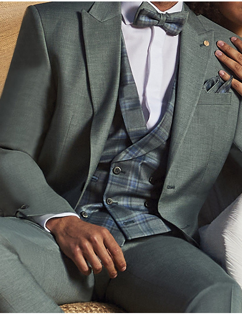 Groen 3-delig Slim fit kostuum met bijpassende strik & pochet