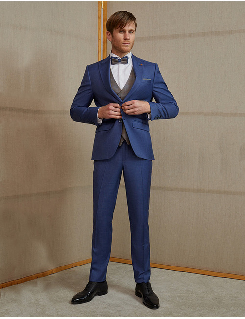 Blauw 3-delig Slim fit kostuum met bijpassende strik en pochet