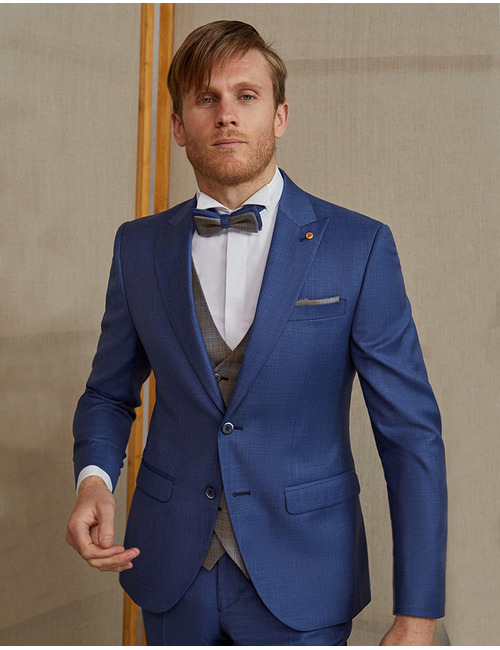 Blauw 3-delig Slim fit kostuum met bijpassende strik en pochet