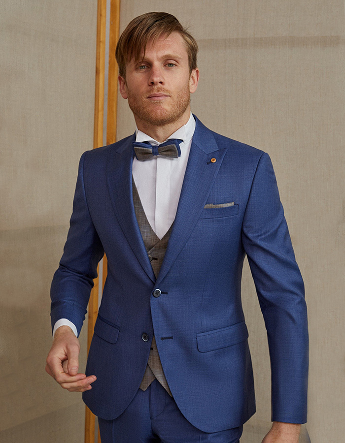 Blauw 3-delig Slim fit kostuum met bijpassende strik en pochet