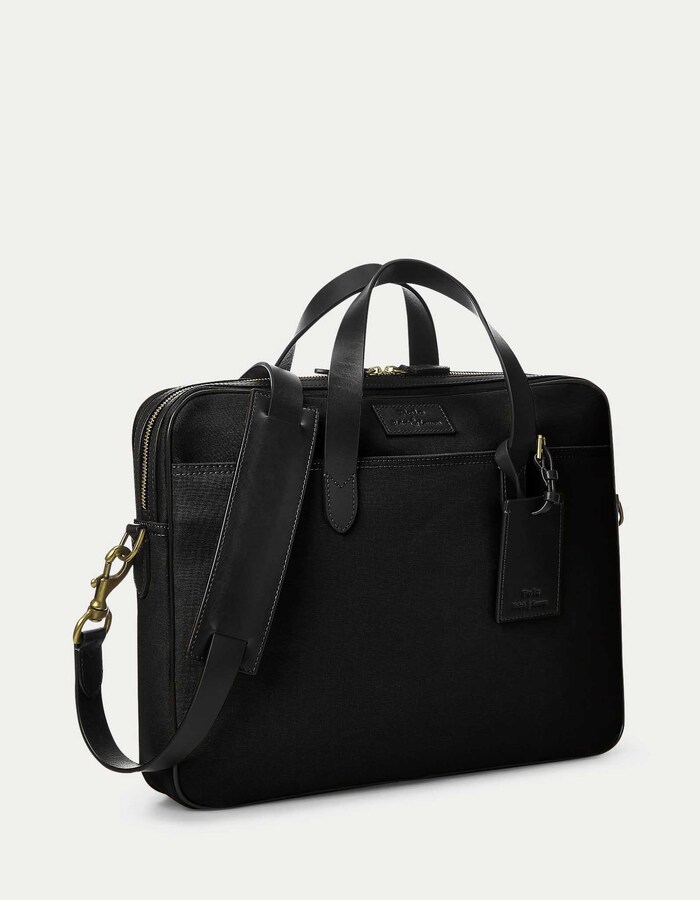 Leather-Trim Canvas Briefcase