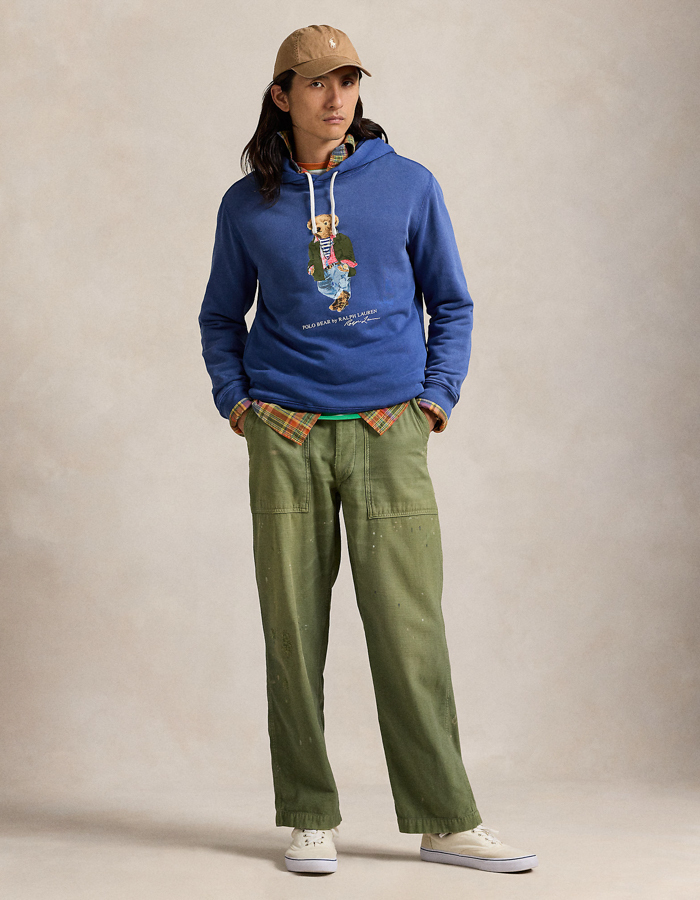 Polo Bear hoodie van garment-dyed fleece