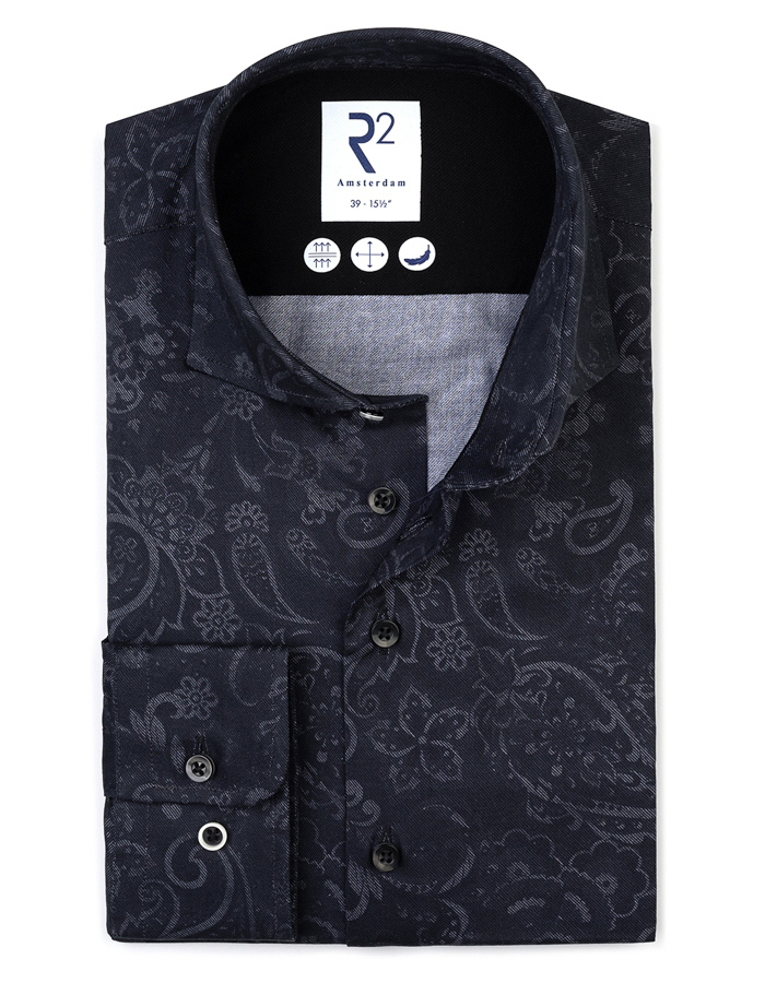 R2 modern fit hemd zwart