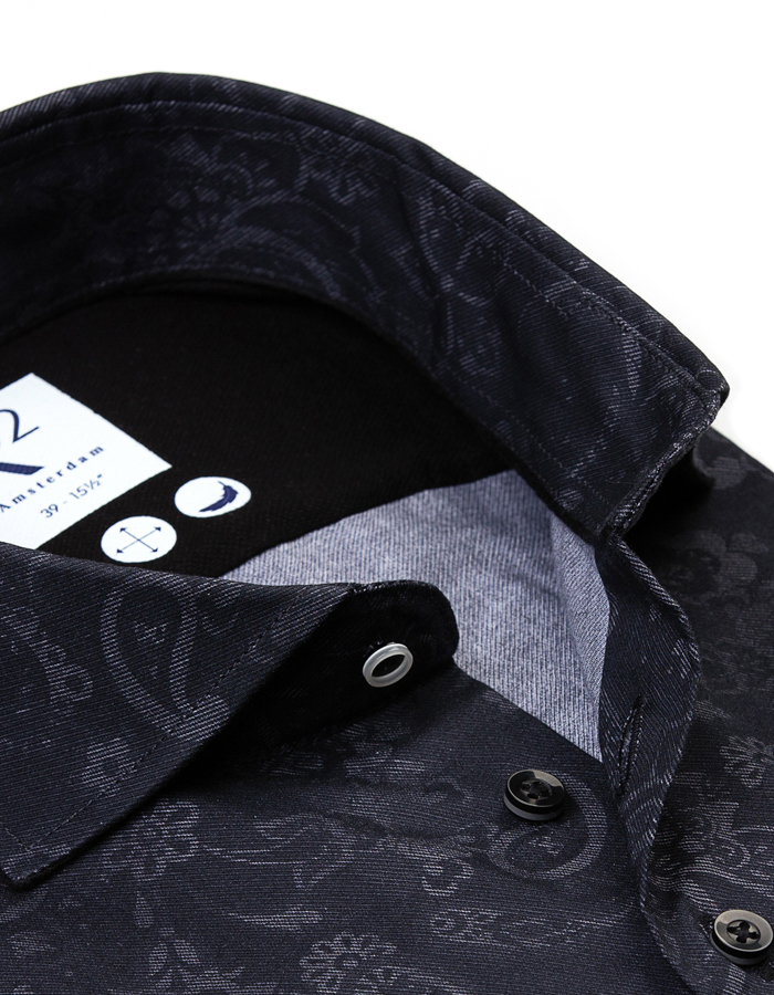 R2 modern fit hemd zwart