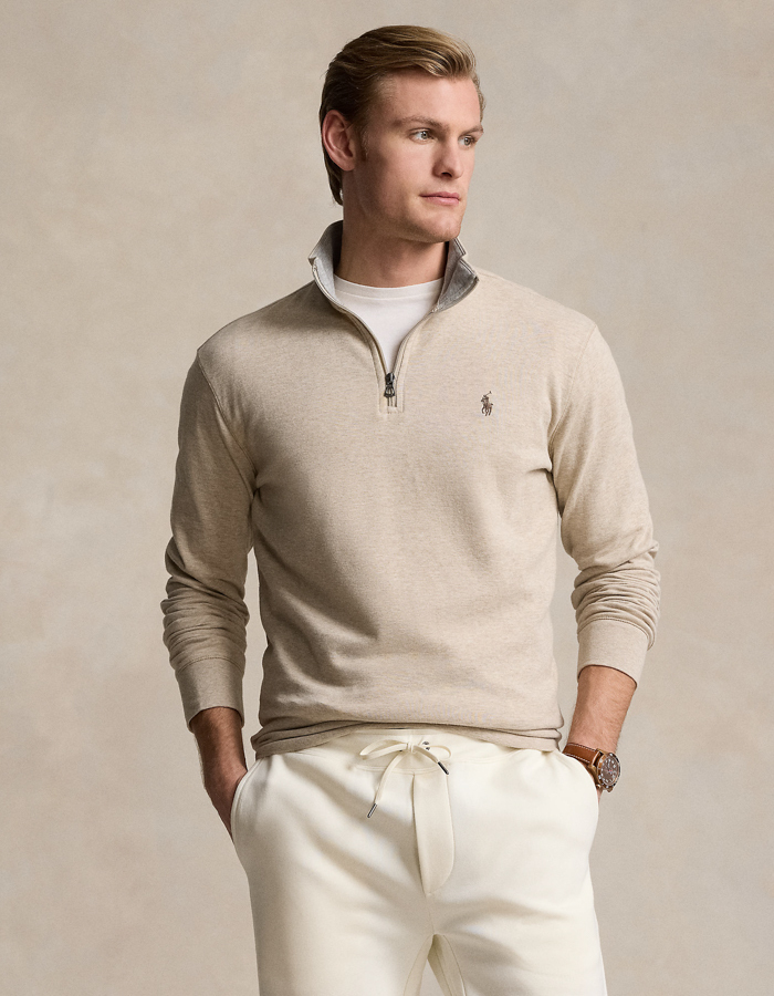 Luxe jersey quarter-zip pullover