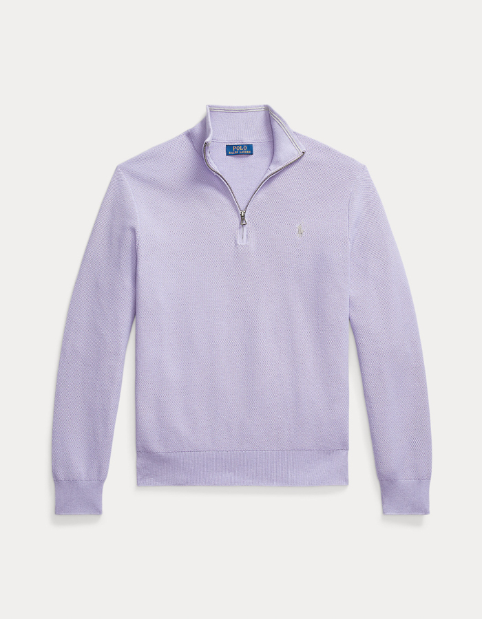 Mesh-gebreide katoenen quarter-zip trui