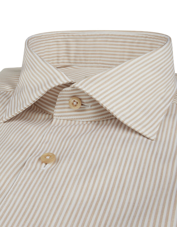 Slimline Beige gestreept twill hemd