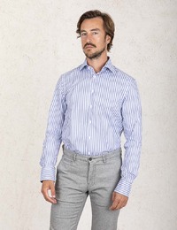 Slimline Blauw gestreept twill hemd