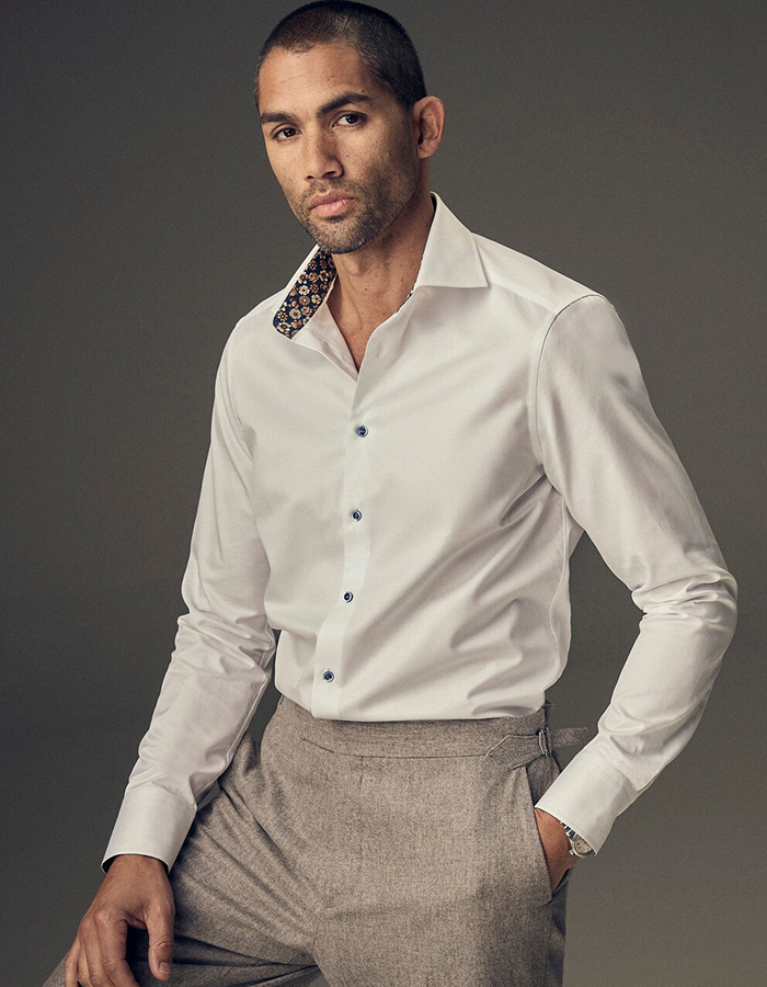Slimline Twill hemd van tweevoudig katoen met cut away-kraag  