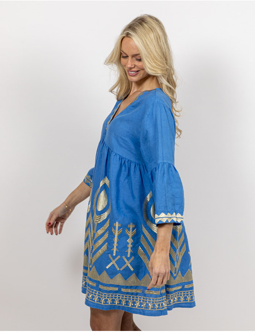 Greek Archaic Kori kort kleed blauw