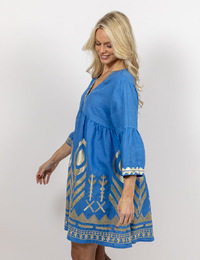 Greek Archaic Kori kort kleed blauw