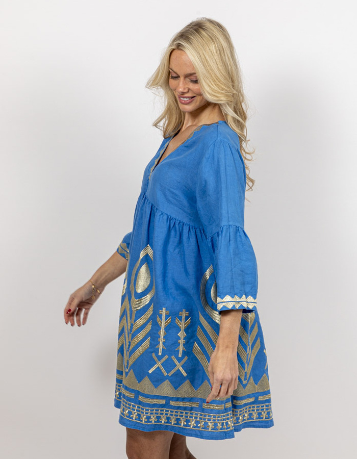 Greek Archaic Kori kort kleed blauw