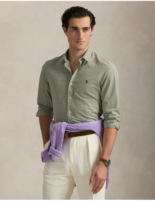 Slim fit gingham stretch poplin overhemd  