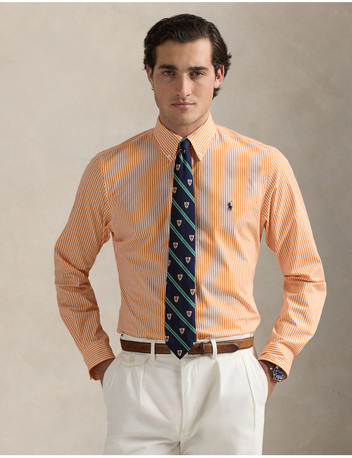 Custom fit gestreept stretch poplin overhemd  