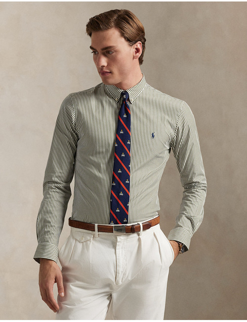 Custom fit gestreept stretch poplin overhemd  