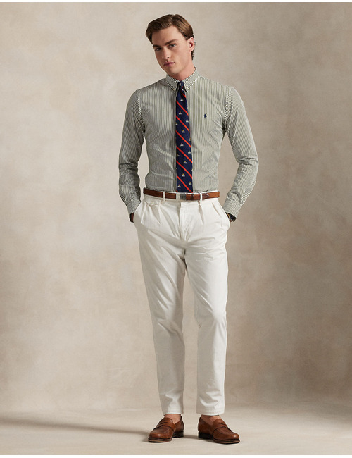 Custom fit gestreept stretch poplin overhemd  