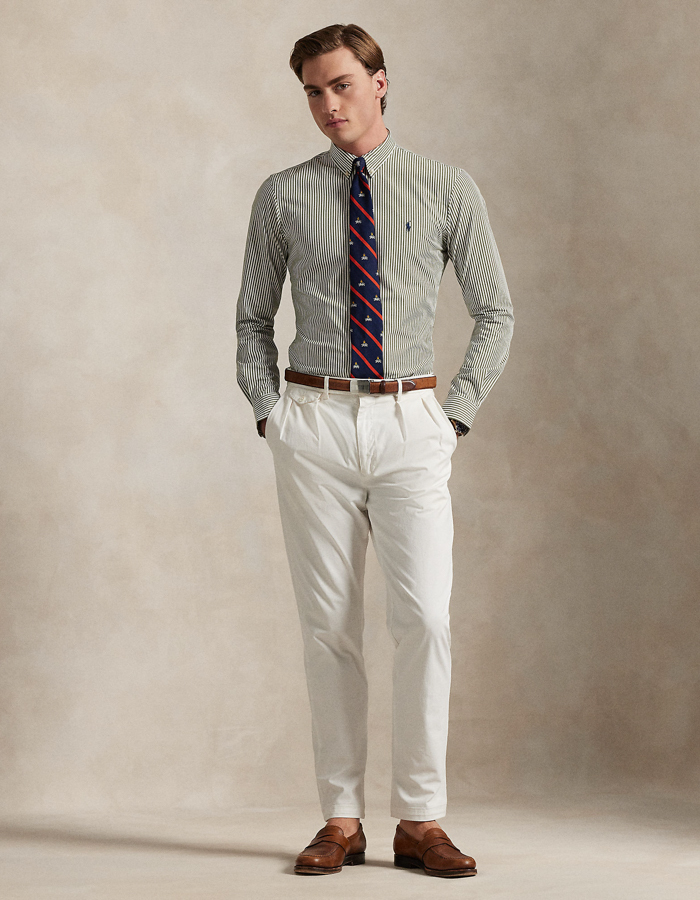 Custom fit gestreept stretch poplin overhemd  