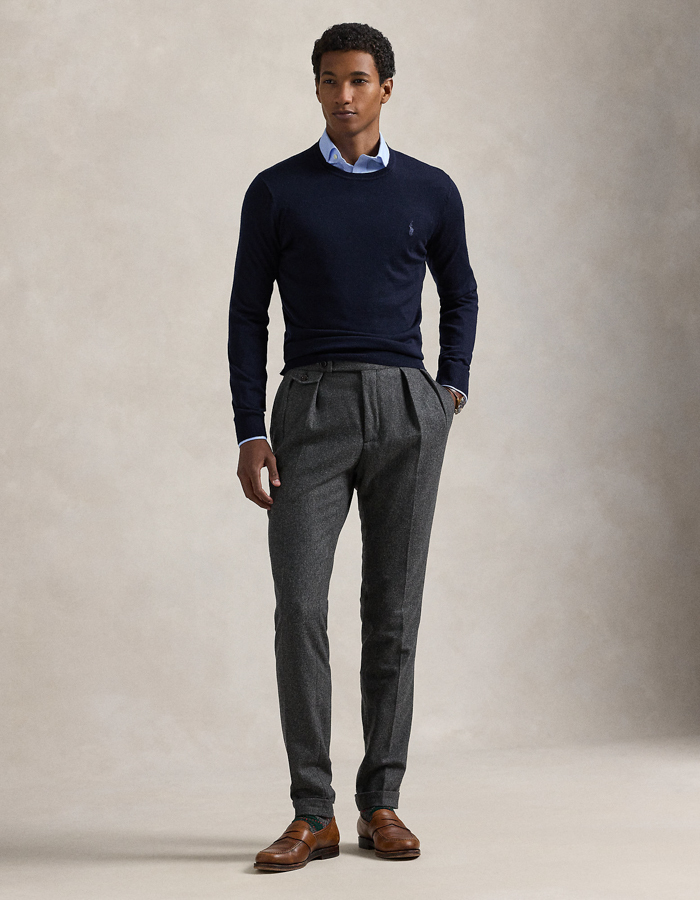 Slim fit wasbare wollen trui met ronde hals