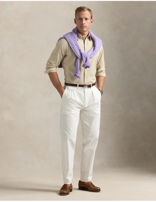 Custom fit gestreept stretch poplin overhemd  