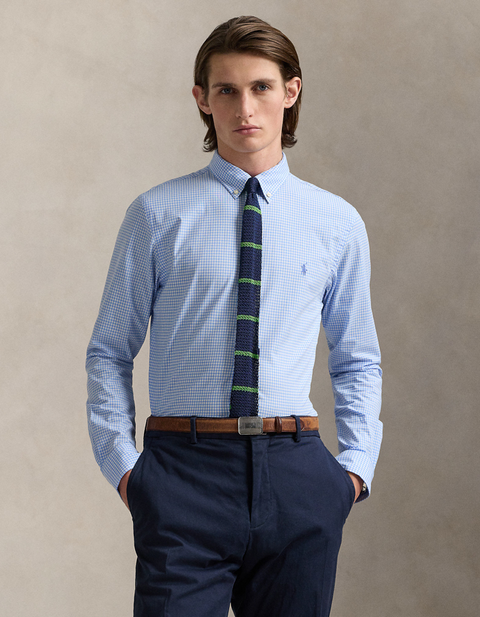 Slim Fit Gingham Stretch Poplin Overhemd  