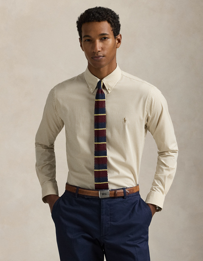 Slim Fit Gingham Stretch Poplin Overhemd  