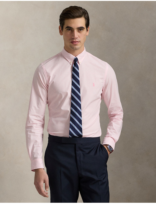 Slim Fit Gingham Stretch Poplin Overhemd  