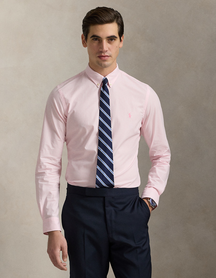 Slim Fit Gingham Stretch Poplin Overhemd  