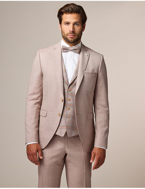 Slim fit driedelig kostuum in warme roze-beige tint