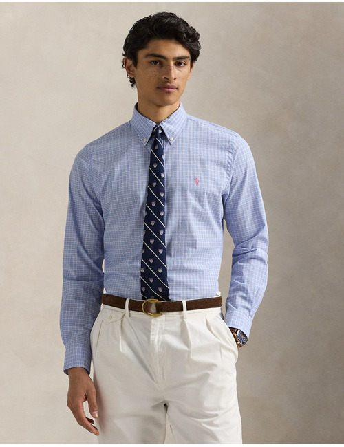 Custom Fit Checked Stretch Poplin Shirt