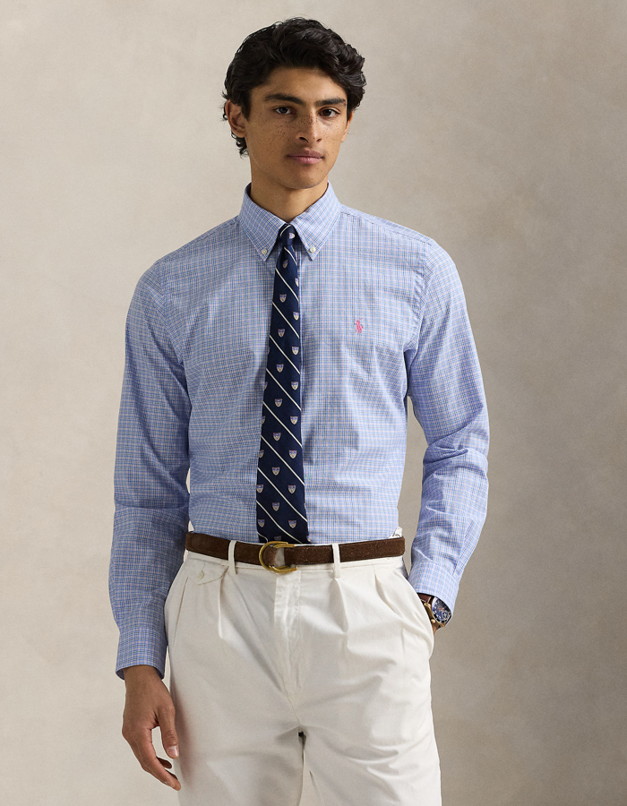 Custom Fit Checked Stretch Poplin Shirt