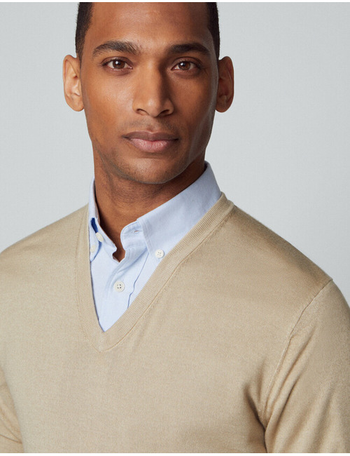 Hackett pull met v-hals beige