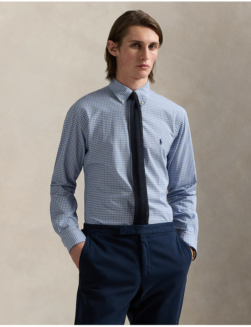 Custom Fit Geruit Stretch Poplin Overhemd  