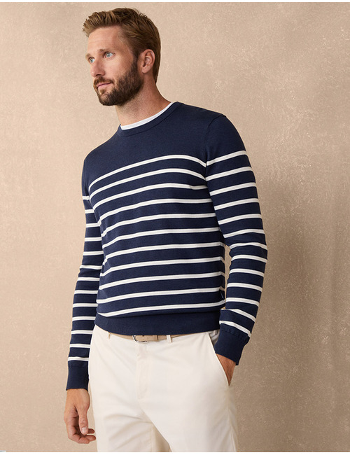 Gestreepte Crewneck Trui van Katoen en Zijde  