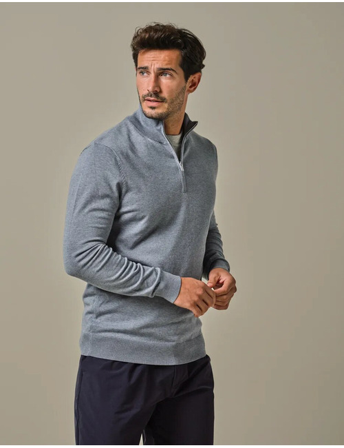 Blauwe Luxury Basic Half-Zip Trui  