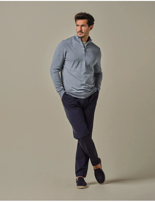 Blauwe Luxury Basic Half-Zip Trui  