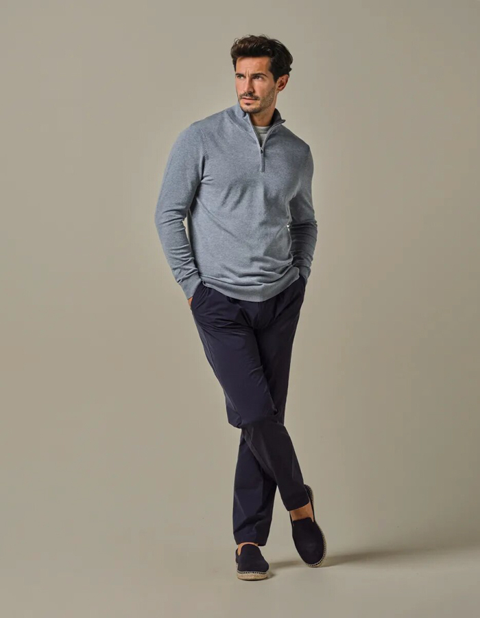 Blauwe Luxury Basic Half-Zip Trui  