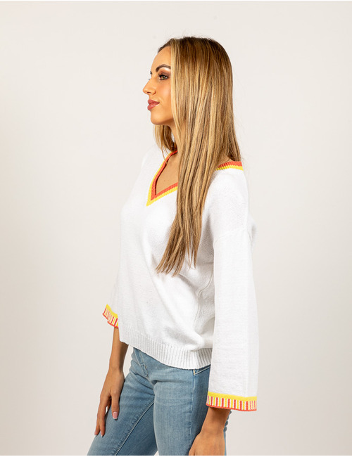 Due Amanti pull met v-hals wit