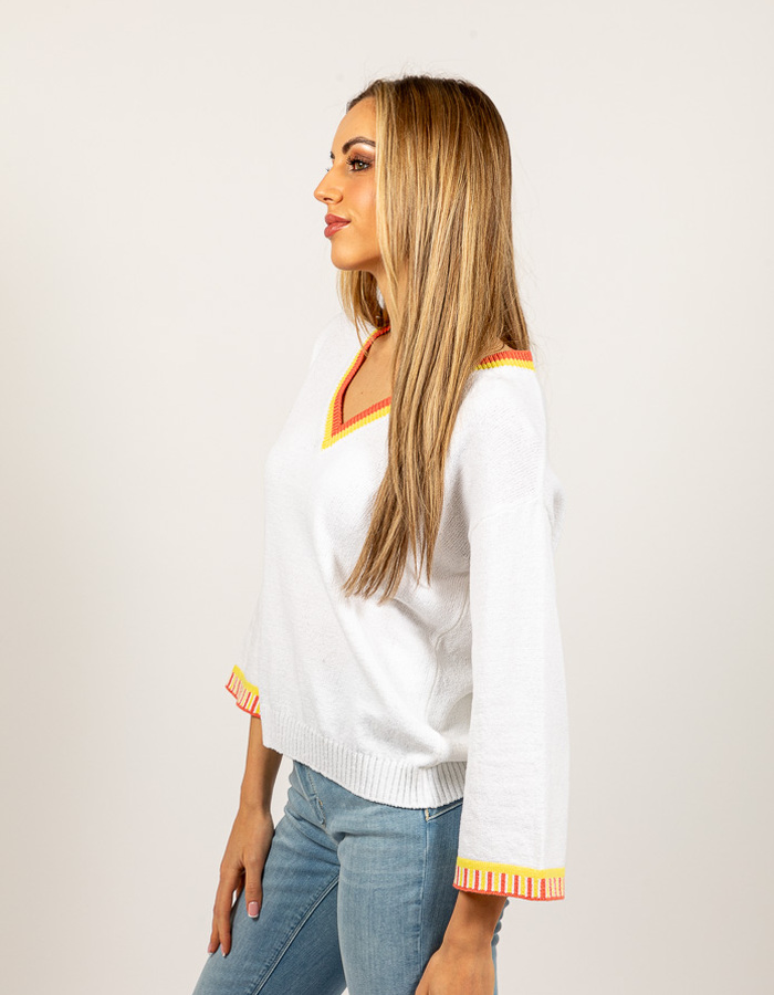 Due Amanti pull met v-hals wit