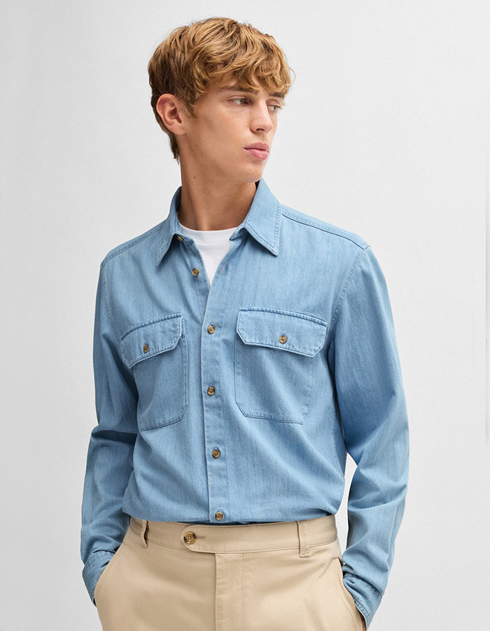 Regular-Fit Overhemd van Blauw Katoenen Denim  