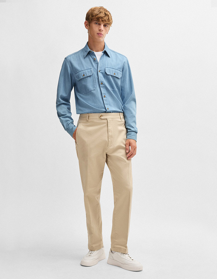 Regular-Fit Overhemd van Blauw Katoenen Denim  
