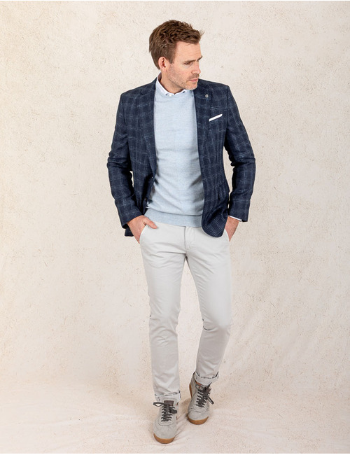 Slim Fit Colbert van Virgin Wol, Katoen en Linnen  