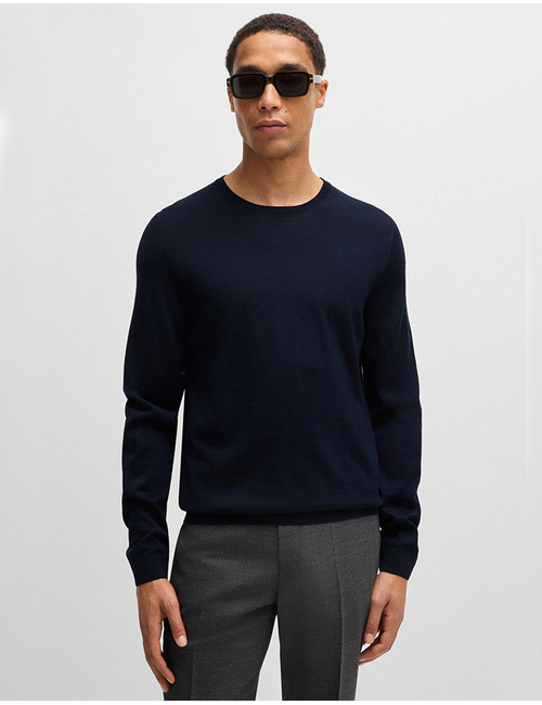 Slim Fit Trui van Merinowol met Ronde Hals  