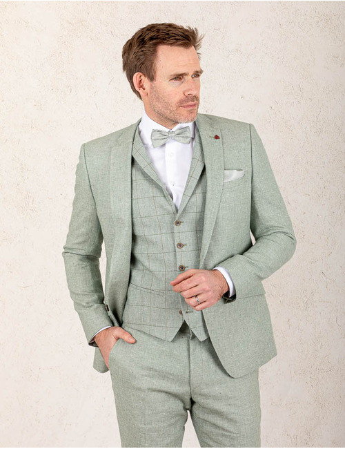 Slim Fit Linnen Kostuumvest – Saliegroen  