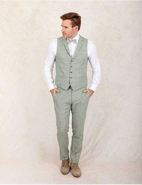 Slim Fit Linnen Kostuumbroek – Saliegroen  